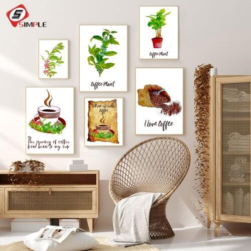 Kitchen Wall Decoration Herbs Coffee Plants Canvas Prints Coffee Lover Wall Art Pictures Kitchen Shop Cafe Bar Wall Art Posters