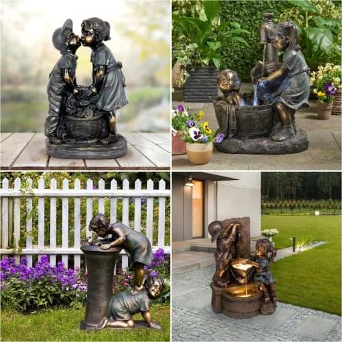 Indoor/Outdoor Girl And Boy Statue Resin Garden Sculpture Yard Art Decoration Pressure Water Bath Kissing Drinking Statue