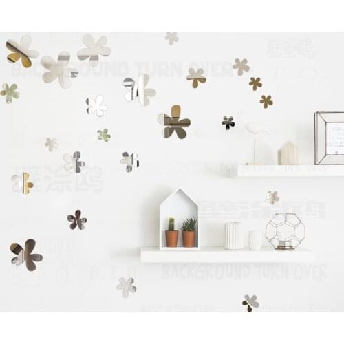 Mirror Wall Stickers Room Decoration Decor House Bedroom Sticker Bathroom Living Aesthetic Dorm 3D Kitchen Flower Leaf R211