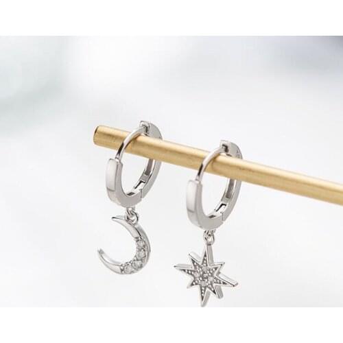 Dominated new 2019 contracted asymmetric crystal Star fashion Drop earrings Delicate joker Moon style Women earrings Jewelry