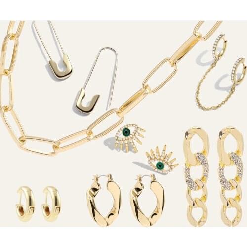 Classic Gold Color Long Chain Dangle Earrings for Women Trendy Crystal Statement Circle Round Earrings Charm Earcuff Jewelry