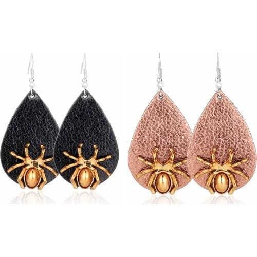 ASHMITA Gold Spider Leather Earrings for women Girl Waterdrop Tear Faux Resin Valentines gift Hawlloween Drop Dangle Earring