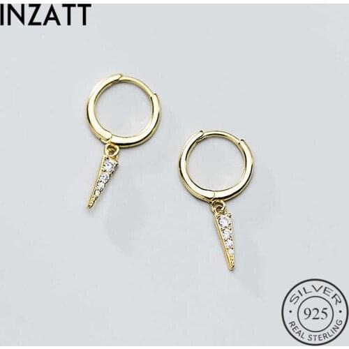 INZATT Real 925 Sterling Silver Geometric Zircon Round Hoop Earrings For Fashion Women Fine Jewelry Minimalist Accessorie Gift