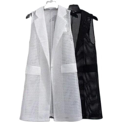 2021 Summer New Korean Style Hollow Suit Vest Cardigan Thin Section Long Section Loose Thin Coat Waistcoat Women