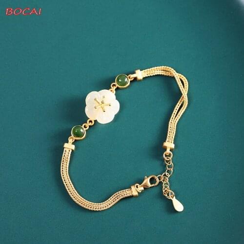 Fashion small fresh s925 silver jewelry womens Hetian jade bracelet