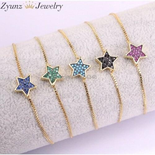 10PCS ZYZ330-3386 Romantic CZ Stone Paved Star Bracelet For Women Adjustable Copper Chain Bracelet