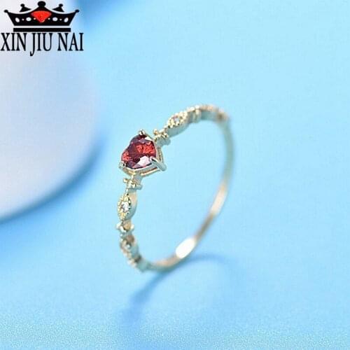 Red Heart Ruby Austria 14K Gold Crystal Cubic Zirconia Passion Ring Valentines Day Gift Love Jewelry Birthday Party Ladies Ring