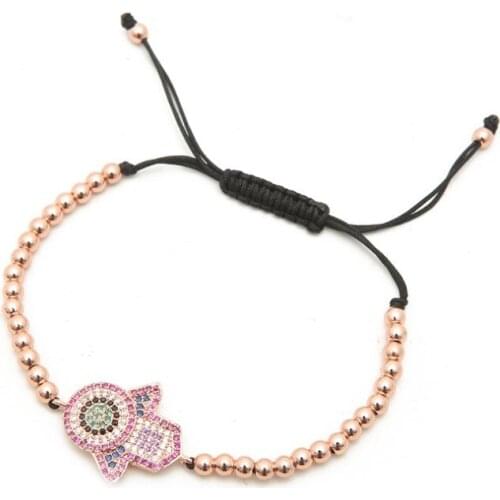 Gold silver micro pave cz Cubic Zirconia rope adjusted Copper Beads Bracelet cj4 hand Charm Braided Bangles Jewelry Women