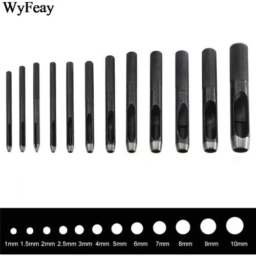 12Pcs/Lot Punching 1mm-10mm Top Quality Round Carbon Steel Leather Craft Hole Punch Puncher Watch Belt Band Plastic Rubber Tools