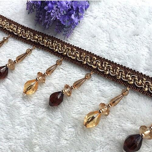 12Yards/Lot 9cm Wide Colorful Crystal Beads Curtain Lace Accessories DIY Tassel Fringes Trim Ribbon Sofa Lamp Valance Sewing