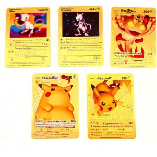 5 pcs/set of the new French version of Pokemon Pikachu Dracaufeu Venusaur VMAX Gold Card Battle Carte Trading Game Collectible
