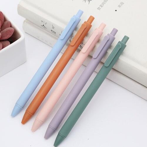 5Pcs/Set Cute Morandi Color Gel Pens Retractable 0.5mm Black Ink Office Signature Pen Stationery for Kids School Supplies