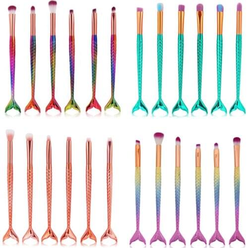 6pcs Mermaid Makeup Brushes Set Beauty Cosmetic Eye Shadow Powder Lip Blend High Quality Make Up Brush Tool Kit