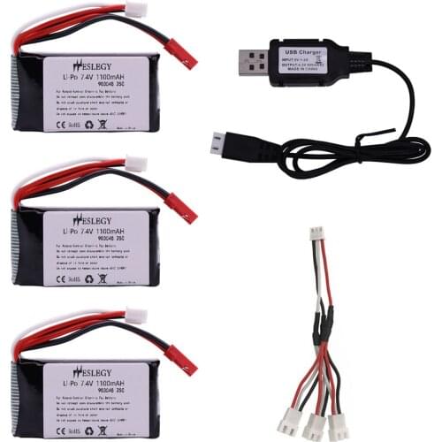 7.4V 1100mah 903048 Battery and USB Charger For Wltoys V353 A949 A959 A969 A979 k929 7.4 V Battery For RC Cars Helicopters Boats