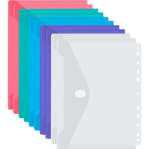 5PCS 11-Hole Clear Plastic Binder Pockets Letter Size 8 1/2 x 11 Paper Document File Bags for 2/ 3/4 Ring Binder