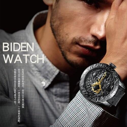 Black Men Watches Fashion 3D Engraved Dragon Relogio Masculino Luxury 2020 Top Brand Quartz Watch Waterproof Sport Male Clock