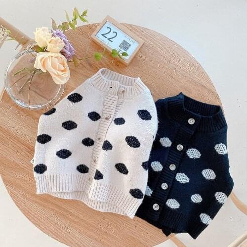 Toddler Kids Knit Cardigan 2021 Spring Autumn Korean Casual Dot Sweater Jacket for Boys Girls Childrens Fashion Knit Sweater