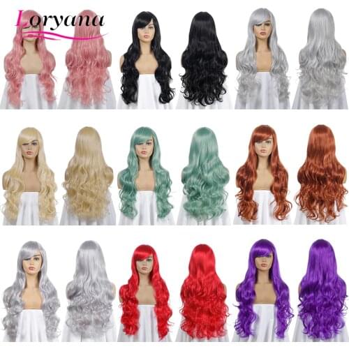 Body Wave Loryana Synthetic Hair Long Wavy Wigs for Black Women Grey Brown Wigs with Bangs Heat Resistant Wig Synthetic Hair