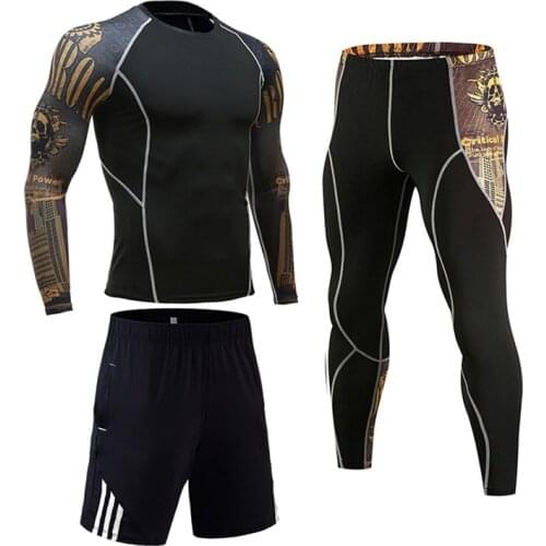 T-shirt Brand Sports Mens Winter Training Jogging Suit Thermal underwear MMA rash guard kit Compression tights Fitness clothing