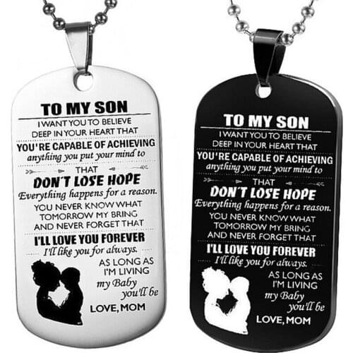 Engraved with Love Information Stainless Steel Military Necklace Pendant, Birthday/Christmas/Thanksgiving/Easter Gift For Son