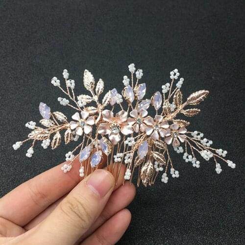 Le Liin Bridal Crystal Gold Flower Hair Comb Floral Style Barrette Bride Hair Jewelry Bridesmaid Wedding Hair Accessories