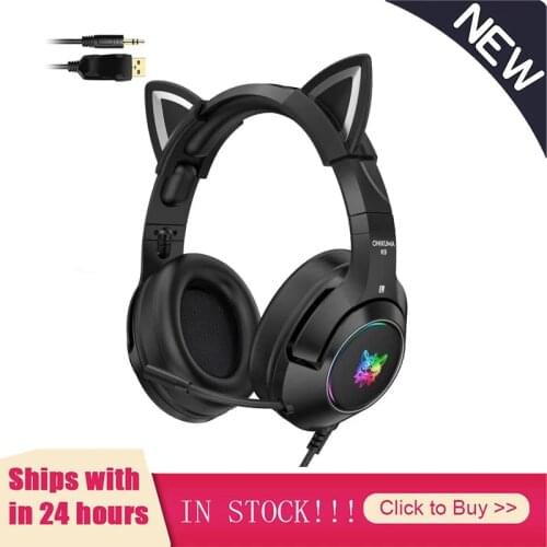 K9 Black Demon Version Cat Ear Gaming Headphones With Mic RGB Luminous Mobile Phone Computer Noise Reduction Headset Earphones