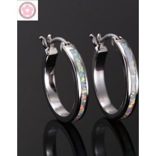 JZE0010 Classic Orange Fire Opal silver Plated Hoop Earrings For Women