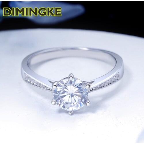 DIMINGKE Classic S925 Silver 1CT 6.5MM D Moissanite Ring Passed Diamond Test High Woman Jewelry Wedding Party Birthday Gift