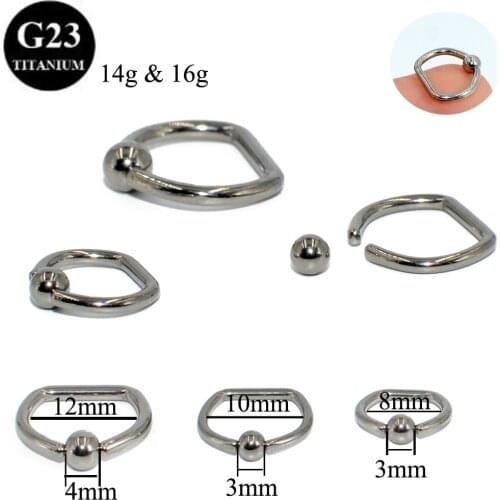 1Pcs Grade G23 Titanium D Shape Captive Bead Closer Hoop Ring Helix Daith Cartilage Tragus Earrings Nipple Eyebrow Body Piercing