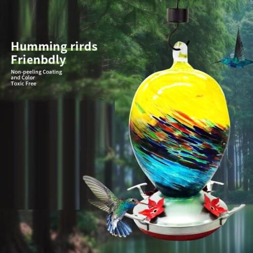 Hummingbird Feeder for Outdoors Hand Blown Glass Hummingbird Feeders Leakproof Rustproof Painted Glass Birds Feeder _WK
