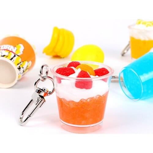 Creative Simulation Ice Cream Bag Pendant Fruit Cup Car Key Chain Decoration Women Men Acrylic Key Rings Ornament Jewelry Gift