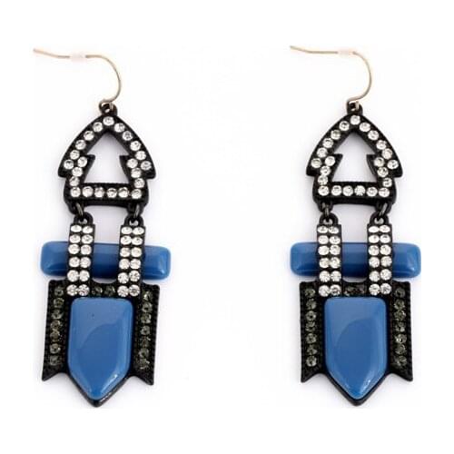 Trendy Factory Direct Sale Earring New Arrival Resin Glass Zinc Alloy Retro Diamante Dark Blue Earring