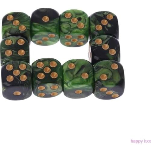 New 10 Pcs 16mm Resin Dice D6 Black Green Gold Points Round Edges KTV Bar Nightclub Entertainment Tools Adult Toys