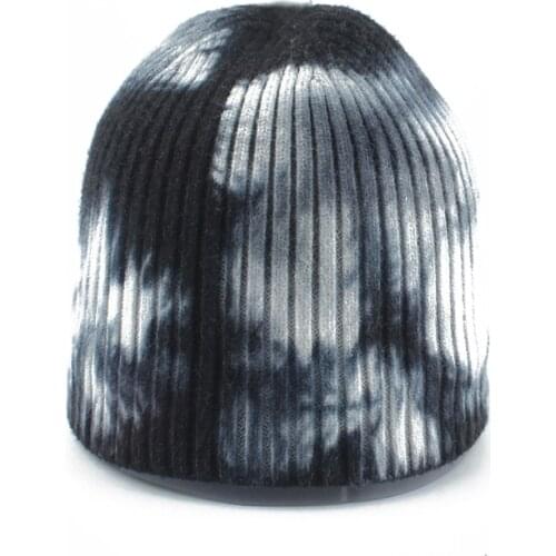 2020 New Fashion Tie-dye Print Beanies Warm Winter Wool Hat Women Soft Knitted Hip Hop Cap Men Cuffed Plain Skullies Bonnet