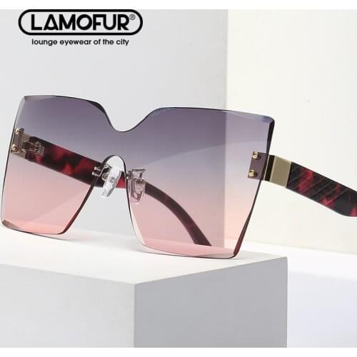 LAMOFUR 2021 New Fashion Lady Oversize Rimless Square Sunglasses Women Big Frame Men Gradient Sun Glasses Female UV400 8236