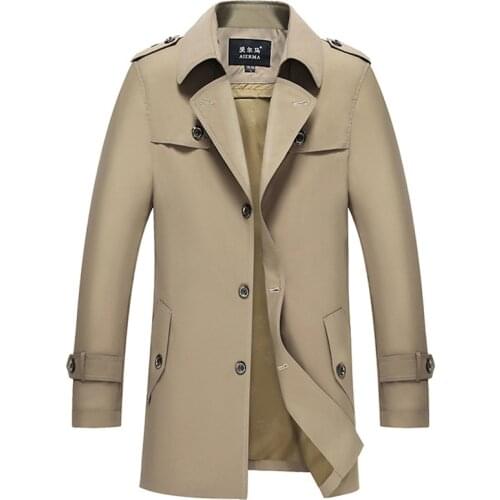 New Arrival Business Casual Trench Coat Jacket Men Brand Fashion Long Sleeve Cotton Solid windbreaker Washed Trench Coat Men