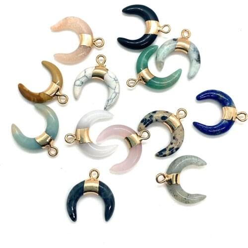 Natural Stone Pendant Moon Shaped Necklace Jewelry Making Supplies Suitable for DIY Necklace Bracelet Earring Accessories16x17mm