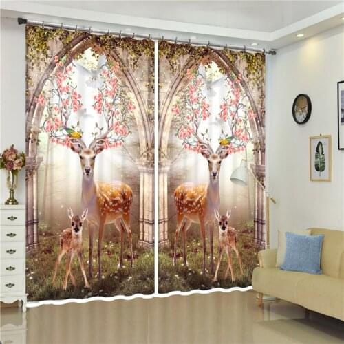 Sika Deers In The Dreamy Forest Natural Landscape Luxury Beautiful 3D Curtains for Bedroom Living Room Drapes Blackout Curtains