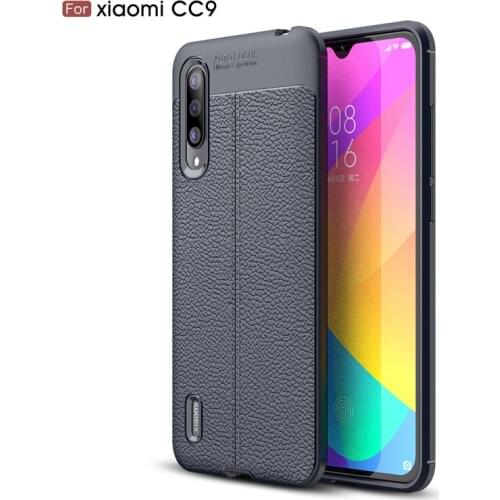 Anti Scratch Litchi Pattern Luxury Leather Case for Xiaomi CC9 Slim Soft TPU Silicone Back Cover Case