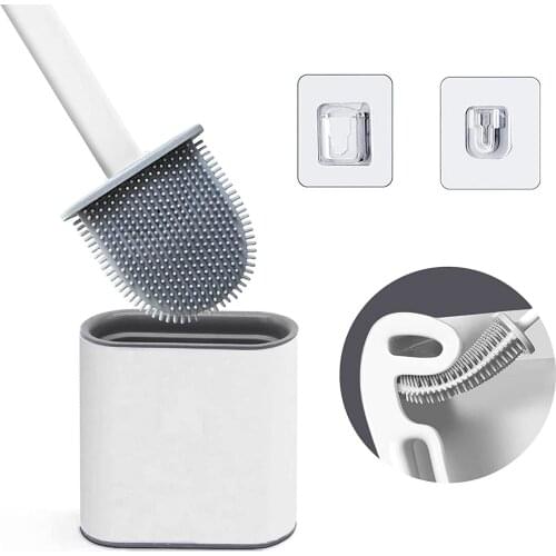 Silicone Bristles Toilet Brush and Holder for Bathroom Storage and Organization Compact Wall Hang Cleaning Kit WC Accessories