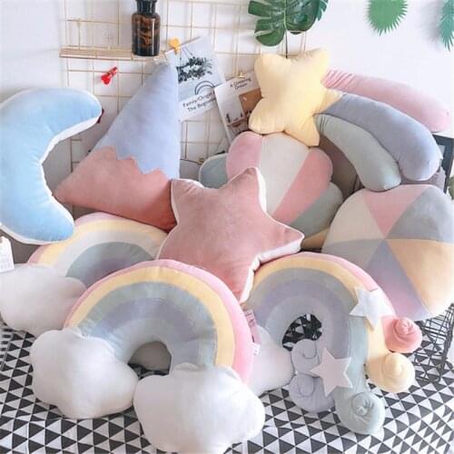 Nordic lovely cartoon girl heart rainbow pillow sofa cushion crib childrens room decoration sofa cushion decoration