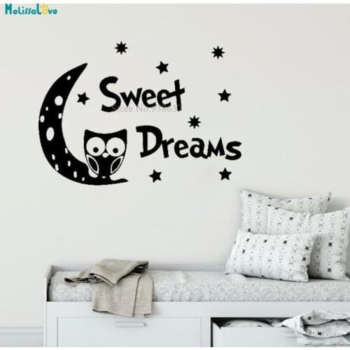 Sweet Dreams Quote Wall Decals Owl Stars and Moon Baby Kids Nursery Decoration Vinyl Wallpaper BA535
