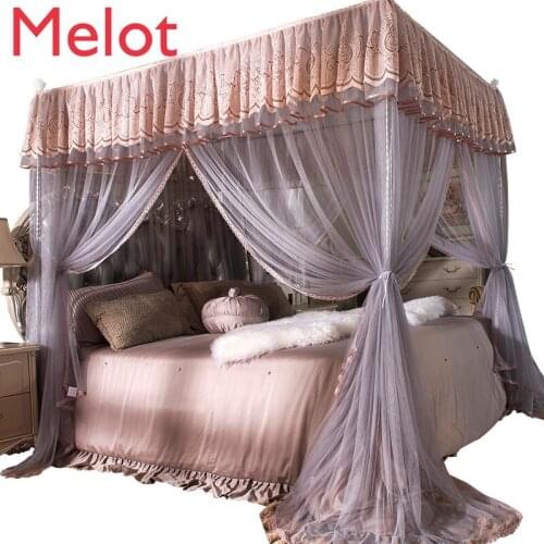 High-End Fashion Luxury Three-Door Mosquito Net Modern Fashion Home Princess Style Encryption Floor Stand Bed Curtain