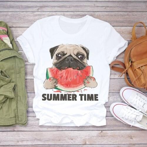 Women 2021 Summer Dog Watermelon Funny Cute Cartoon Printed Lady T-shirts Top T Shirt Ladies Womens Stylish Sweet Tee T-Shirt
