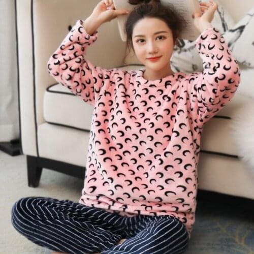 Winter Flannel Pajamas Set For Women Cartoon Pijamas Long Sleeve Homewear Sleepwear Mujer Home Clothes Suit Nightwear Pyjamas