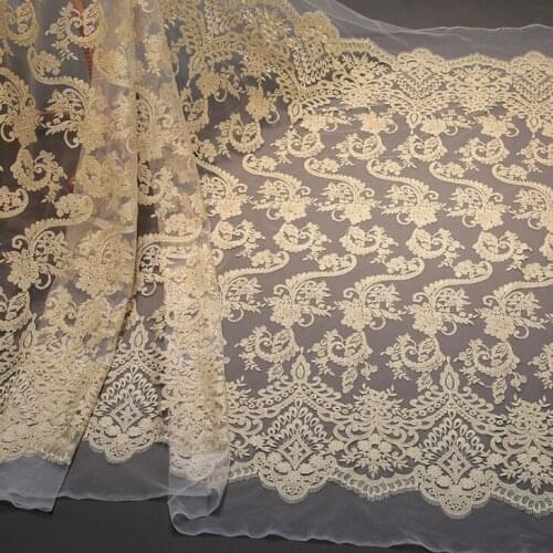 1Yard full embroidery gold lace fabric for patchwork, Upscale wedding party dress garment accessories lace cloth with135cm wide