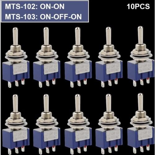 10pc/LOT Blue Red Mini MTS-102 3-Pin SPDT ON-ON 6A 125VAC Miniature Toggle Switches MTS-103 3-Pin ON-OFF-ON