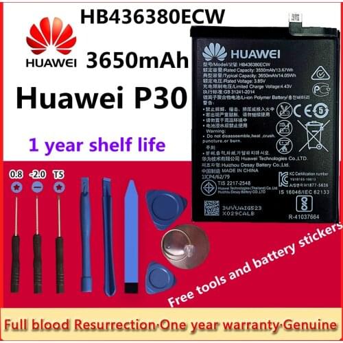 100% Original Hua Wei Phone Battery HB436380ECW 3650mAh for Huawei P30 ELE-L09 ELE-L29 ELE-AL00 ELE-TL00 Batteries