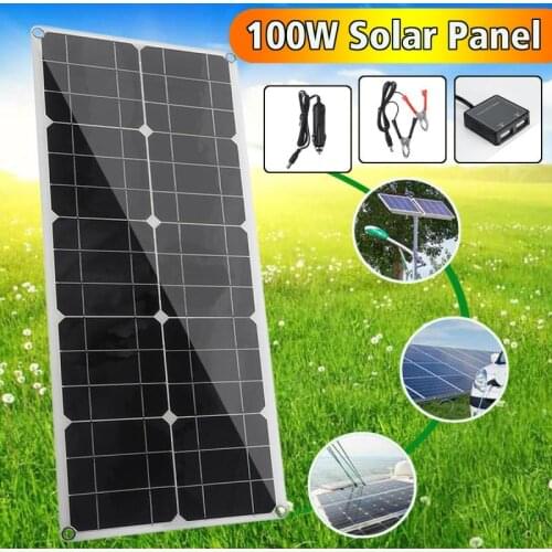 100W 12/24V Solar Panel Kit Dual USB Outdoor Portable Battery Charger Monocrystalline For Mobile Phone MP3 Pad Solar Charging