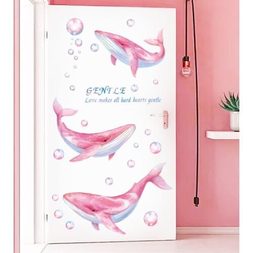3pcs Creative Pink Whale Wall Stickers for TV Background Kids room Removable Vinyl Wall Decal Nursery Kindergarten Wall Mural